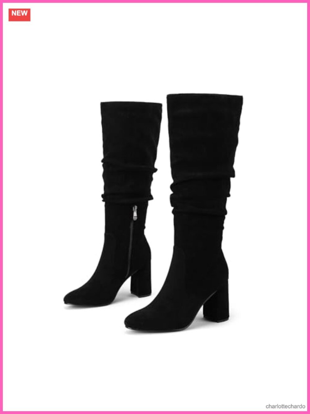 Women's Faux Suede Knee High Slouch Boots Pointed Toe Block Heel Zip Size 8